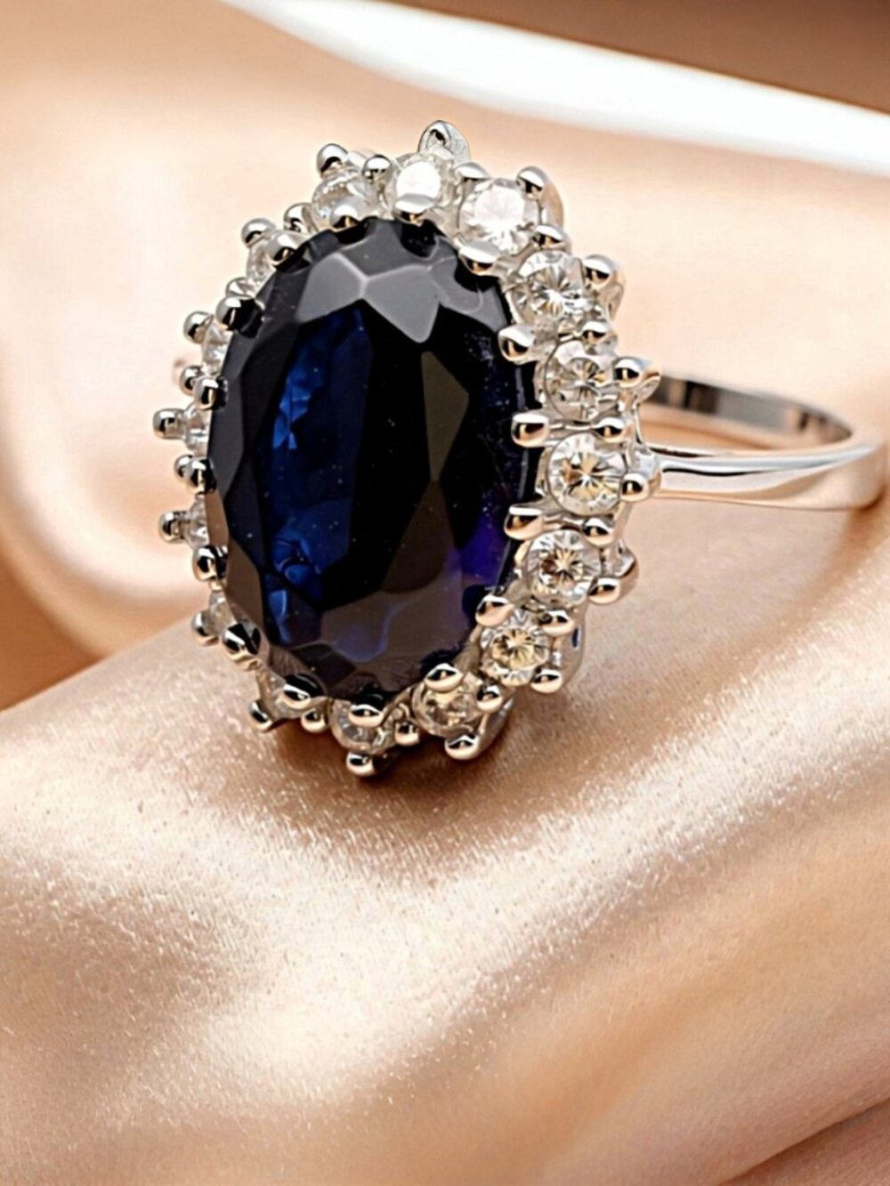 Royal Sapphire Halo Ring - Timeless  & Elegant